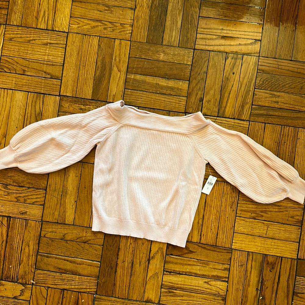 Moth by Anthropologie Off the shoulder/ deep boatneck puffy sleeve sweater